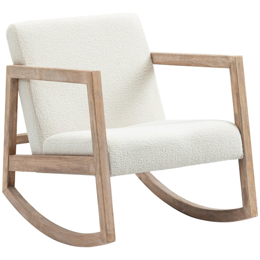 HOMCOM Rocking Chair, Upholstered Sofa Armchair with Cushion and Wood Base for Living Room and Bedroom, Cream White
