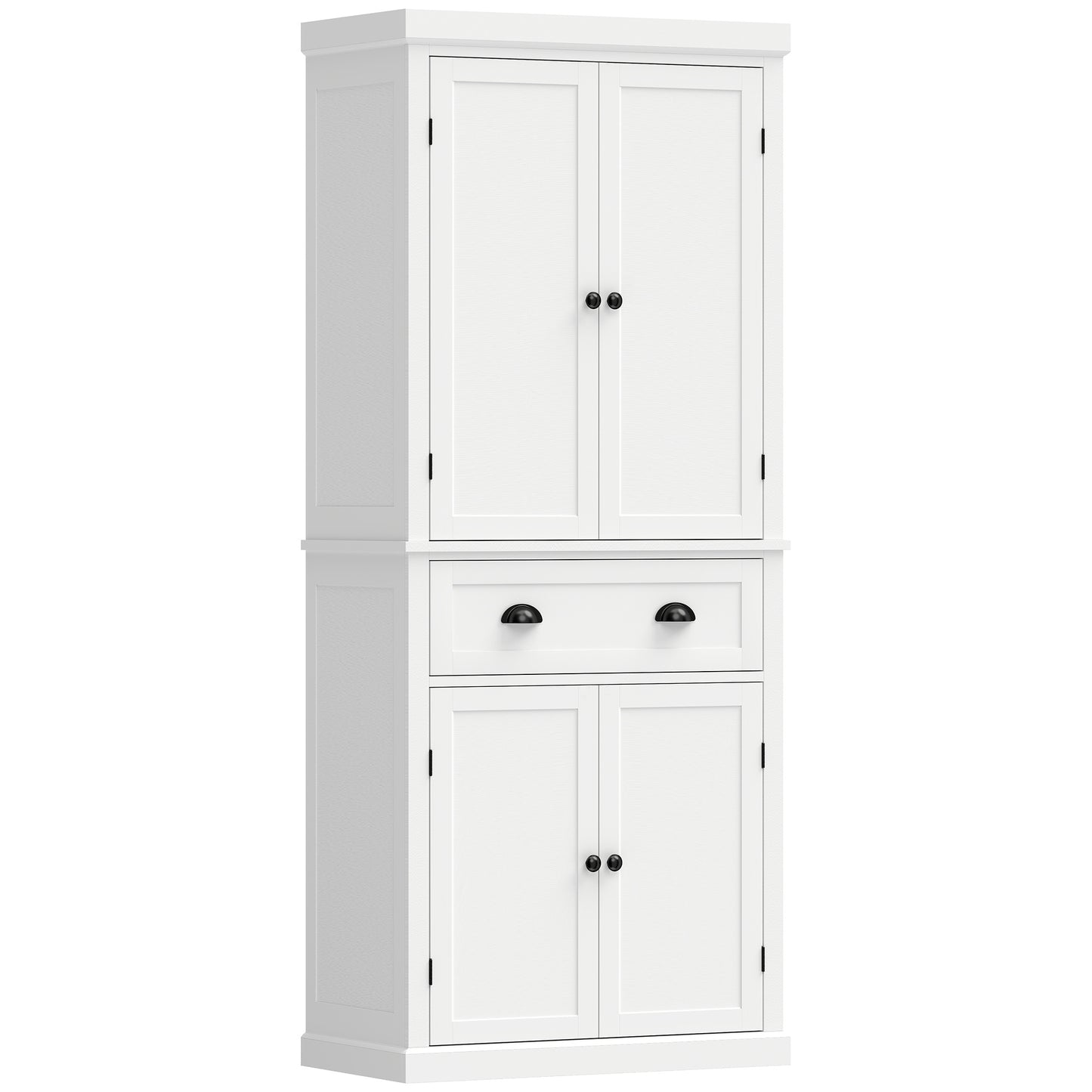 HOMCOM Tall Kitchen Cupboard, 183 cm Freestanding Storage Cabinet with Drawer, 4 Doors and Adjustable Shelves, White