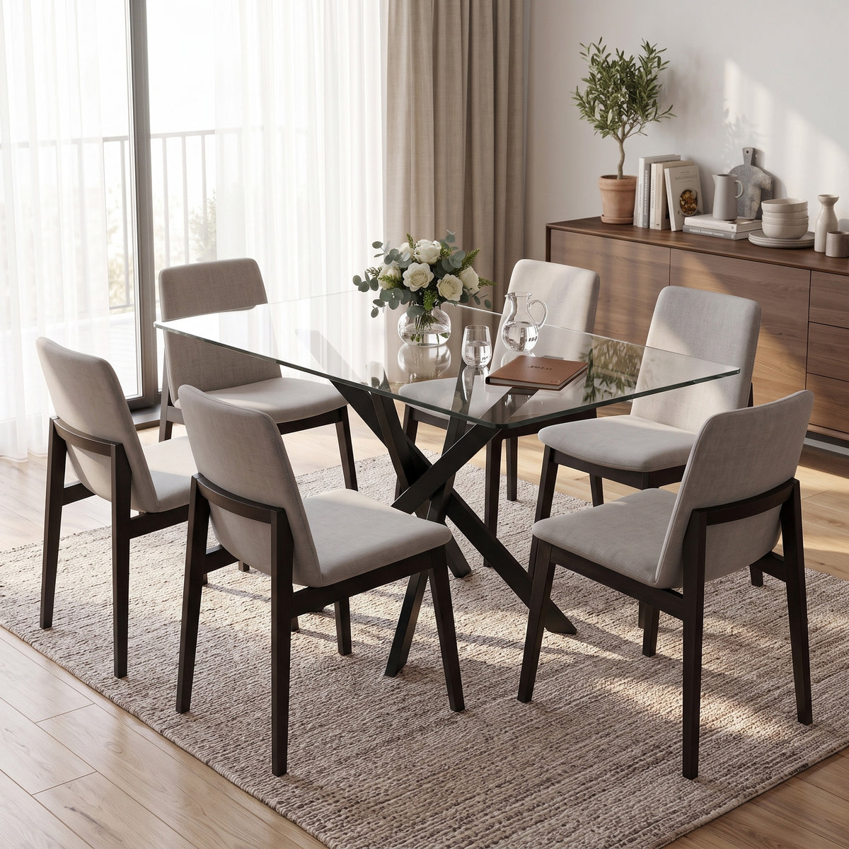 HOMCOM Rectangular Dining Table for 6 People, 120cm Modern Kitchen Table with Tempered Glass Top and Cross Steel Legs, Clear