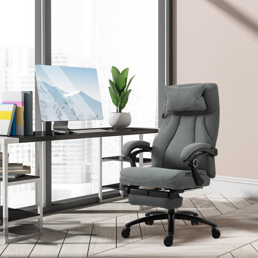 Vinsetto Office Chair, Fabric Desk Chair with Adjustable Massage Pillow, USB Power and Retractable Footrest, High Back, 360Â° Swivel, for Home, Grey