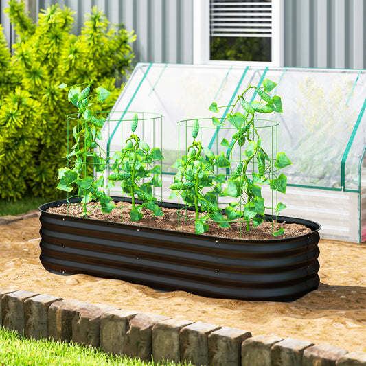 Outsunny Galvanised Raised Garden Bed, Metal Planter Box with Safety Edging, for Flowers, Herbs, Succulents, Black