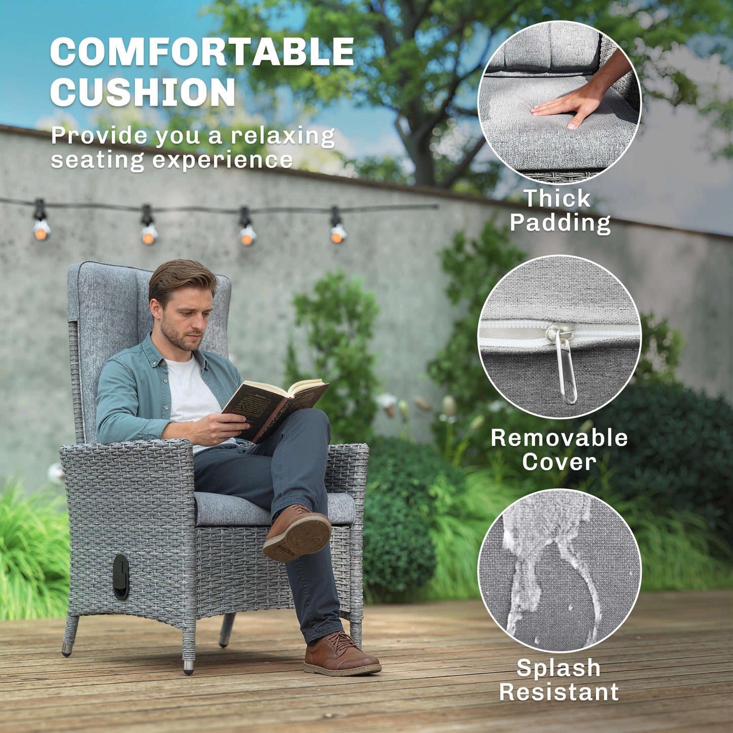 Outsunny 105Â°-150Â° Reclining Rattan Chair - Light Grey
