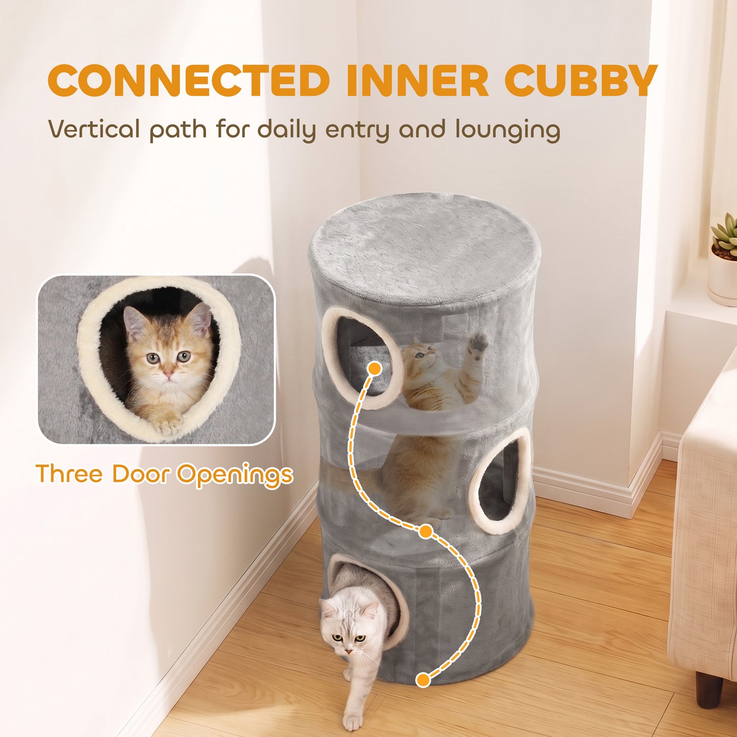 PawHut Cat House for Indoor Kittens, Cat Condo with Removable Washable Cover, Modern Barrel-Shaped Kitty Cave Bed