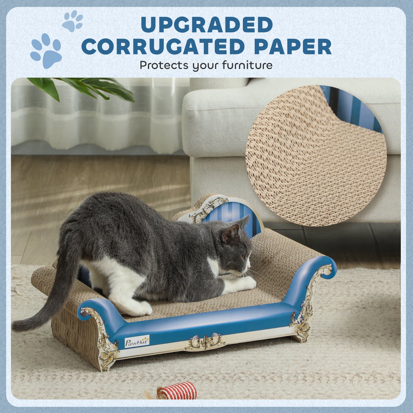 PawHut 2-in-1 Cat Scratching Board with Catnip for Indoor Cats, 26.5 x 57 x 26.5cm, Blue