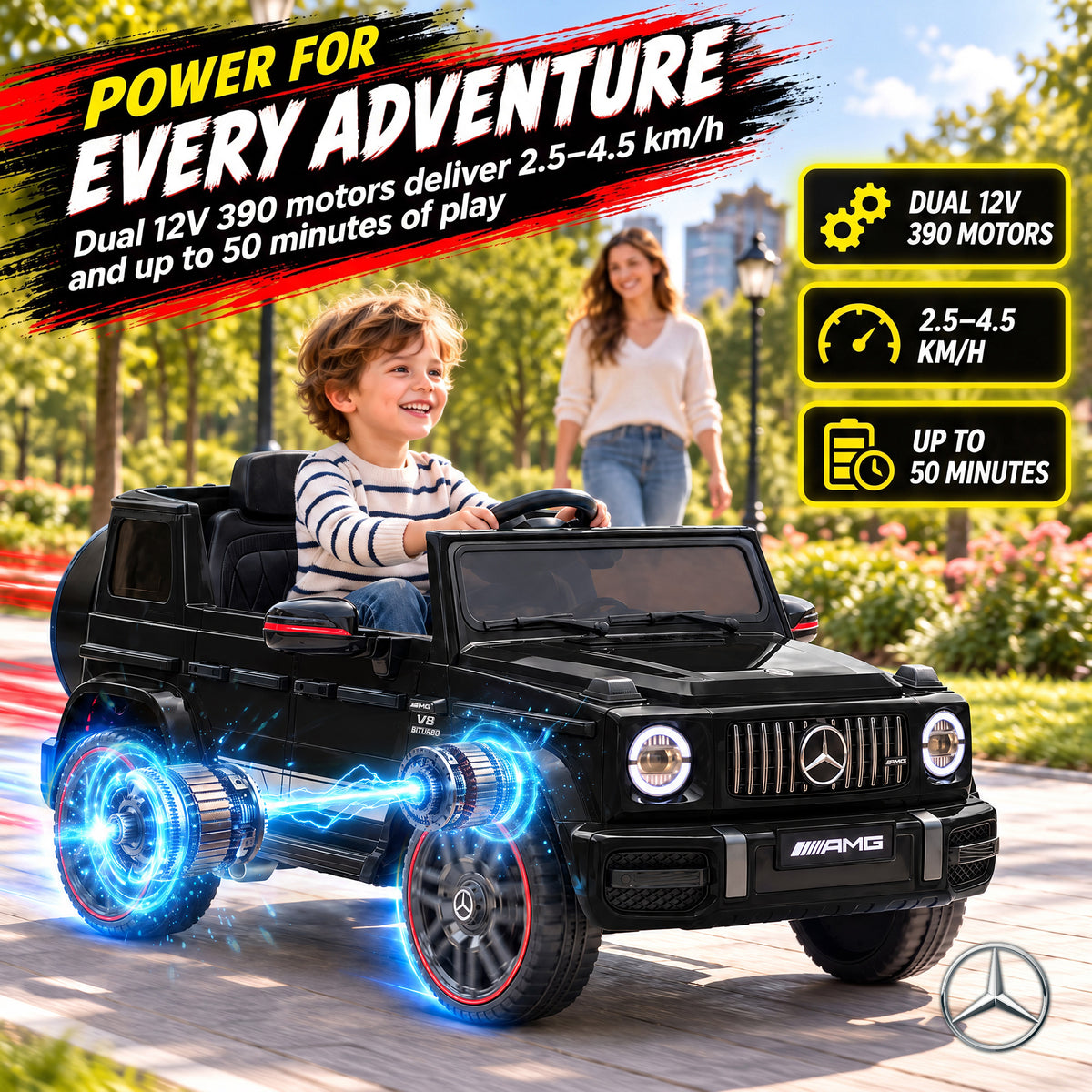 AIYAPLAY Licensed Mercedes-AMG G63 12V Kids Ride on Car with Remote Dual Motors Rear Suspension Slow Start for 3-6 Years, Black
