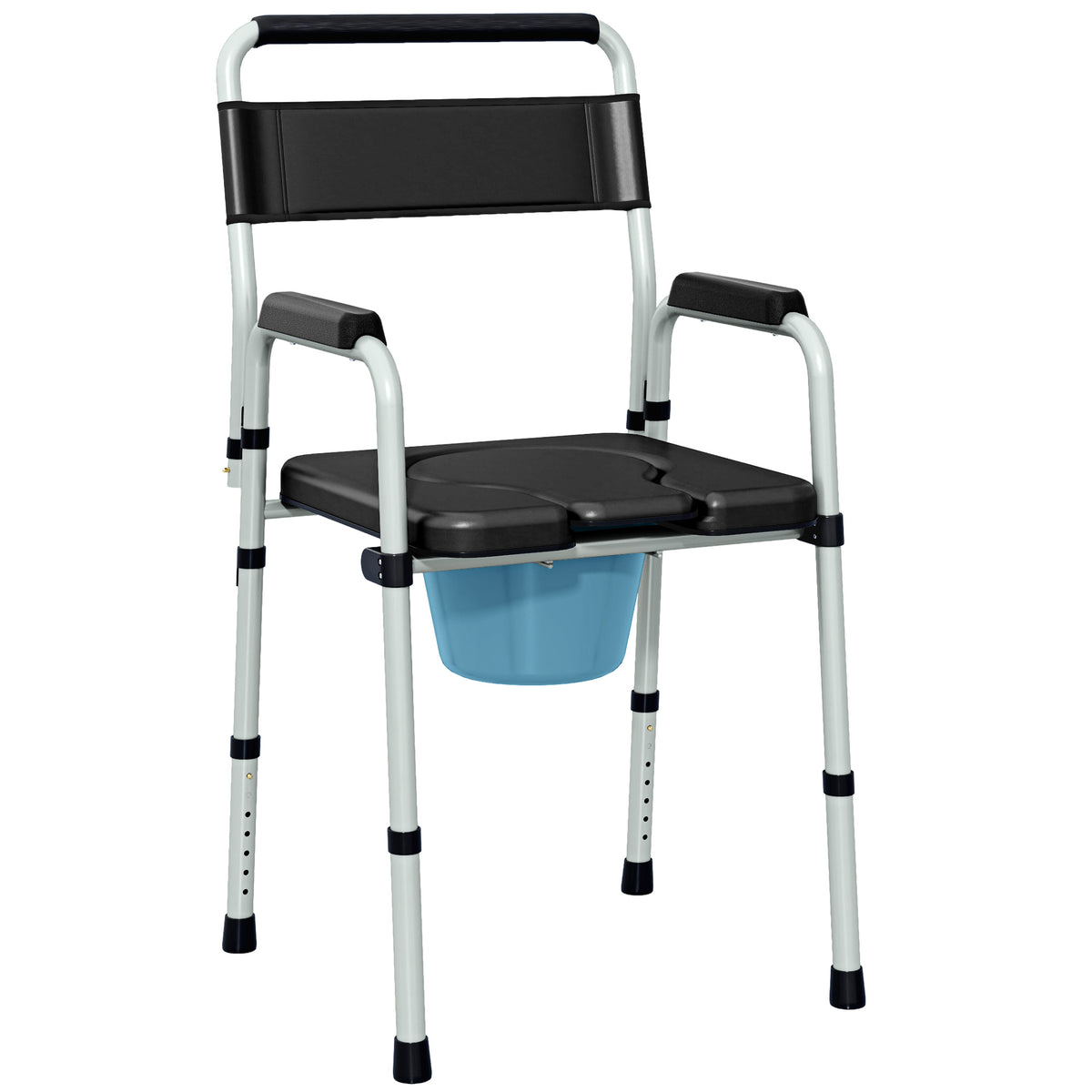 HOMCOM Commode Chair for Elderly with Arms and Back, Lightweight Non-Slip Commode w/ Removable Bucket, Height Adjustable, Black Default Title