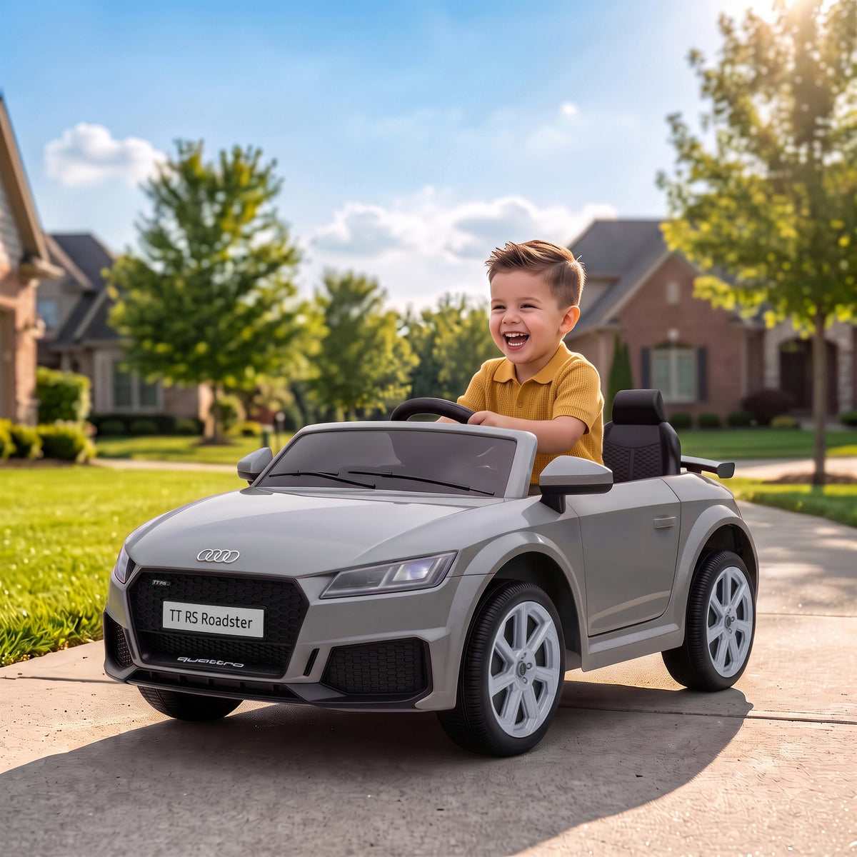 AIYAPLAY 12V Audi TT RS Licensed Electric Car, Electric Ride On Toy with Remote Control, Dual Motors, 4-Wheel Suspension, Grey