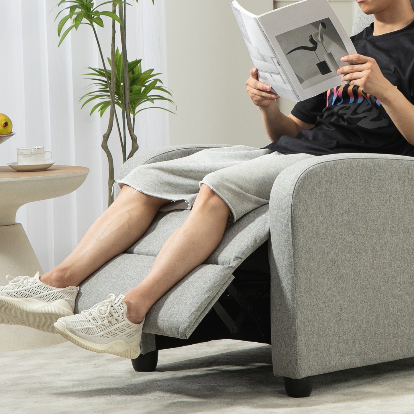 HOMCOM Push Back Recliner Armchair, with Footrest - Grey
