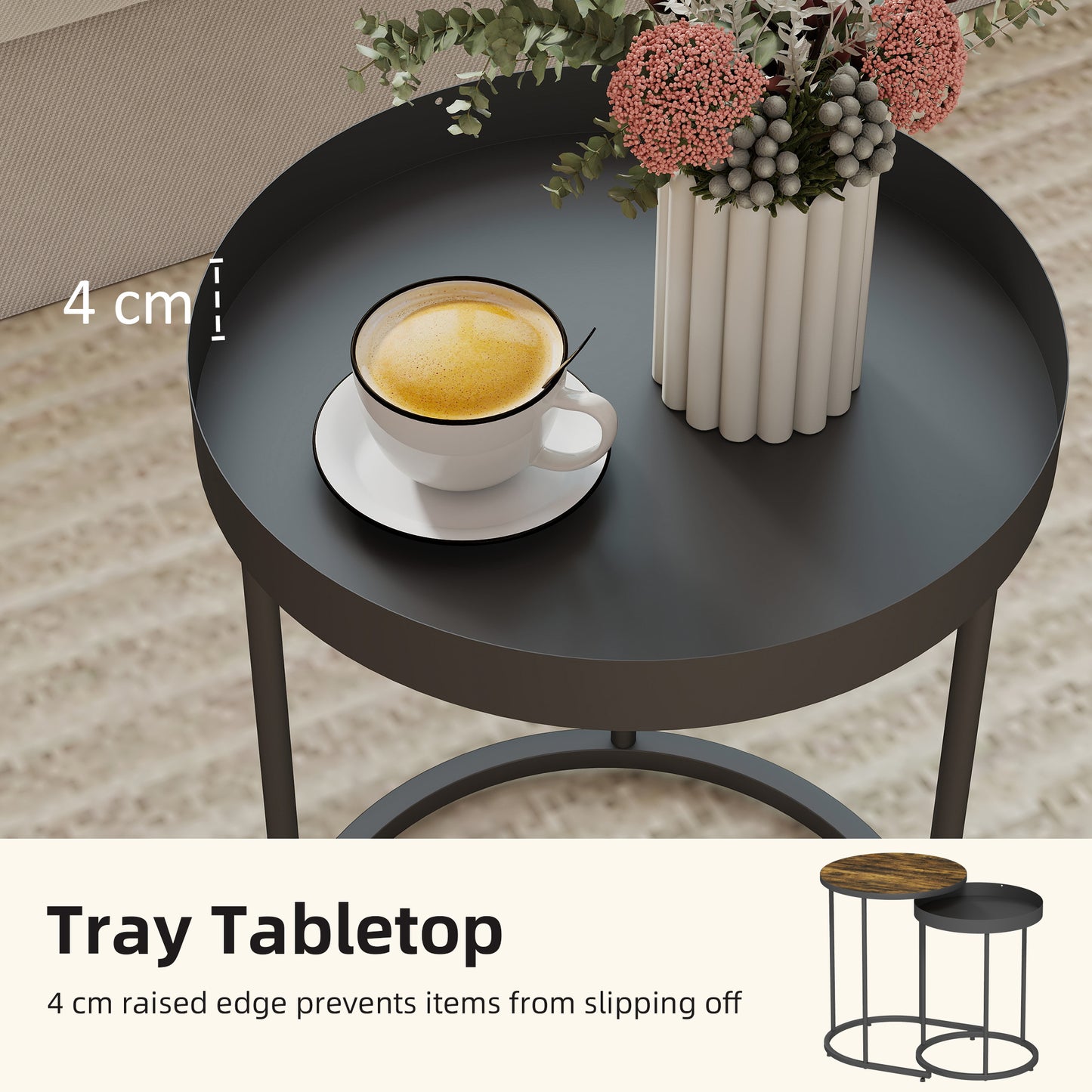 HOMCOM Round Nesting Side Table Set of 2 - Rustic Brown