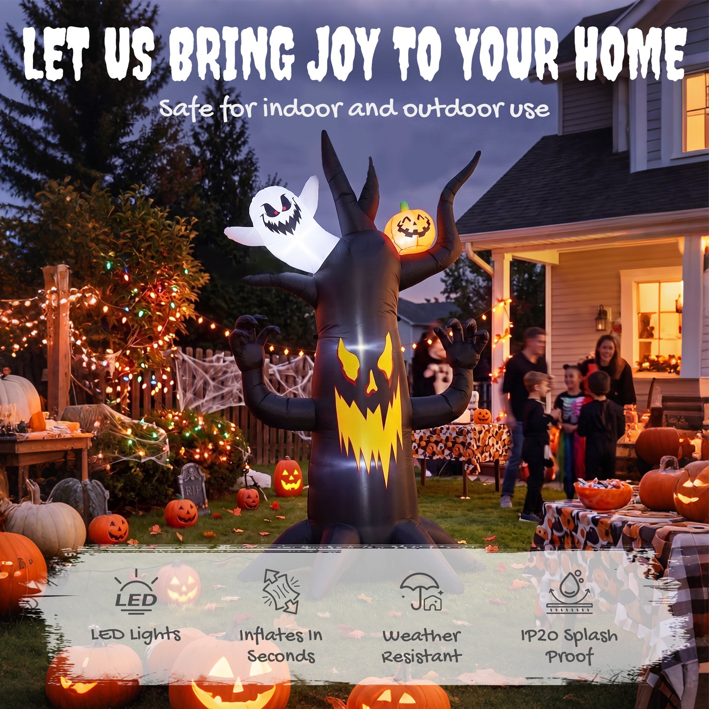 Outsunny 8 FT Halloween Inflatable Spooky Tree, Blow Up Decoration with Ghost and Pumpkin for Garden Indoor Outdoor Decor