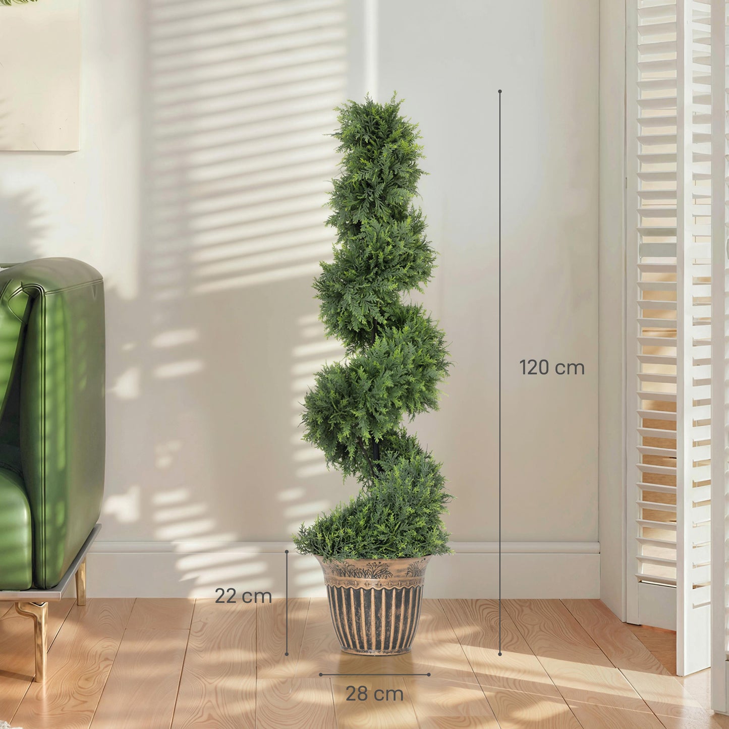 HOMCOM Set of 2 Artificial Plants, Topiary Spiral Cypressd Trees with Pot, for Home Indoor Outdoor Decor, 120cm