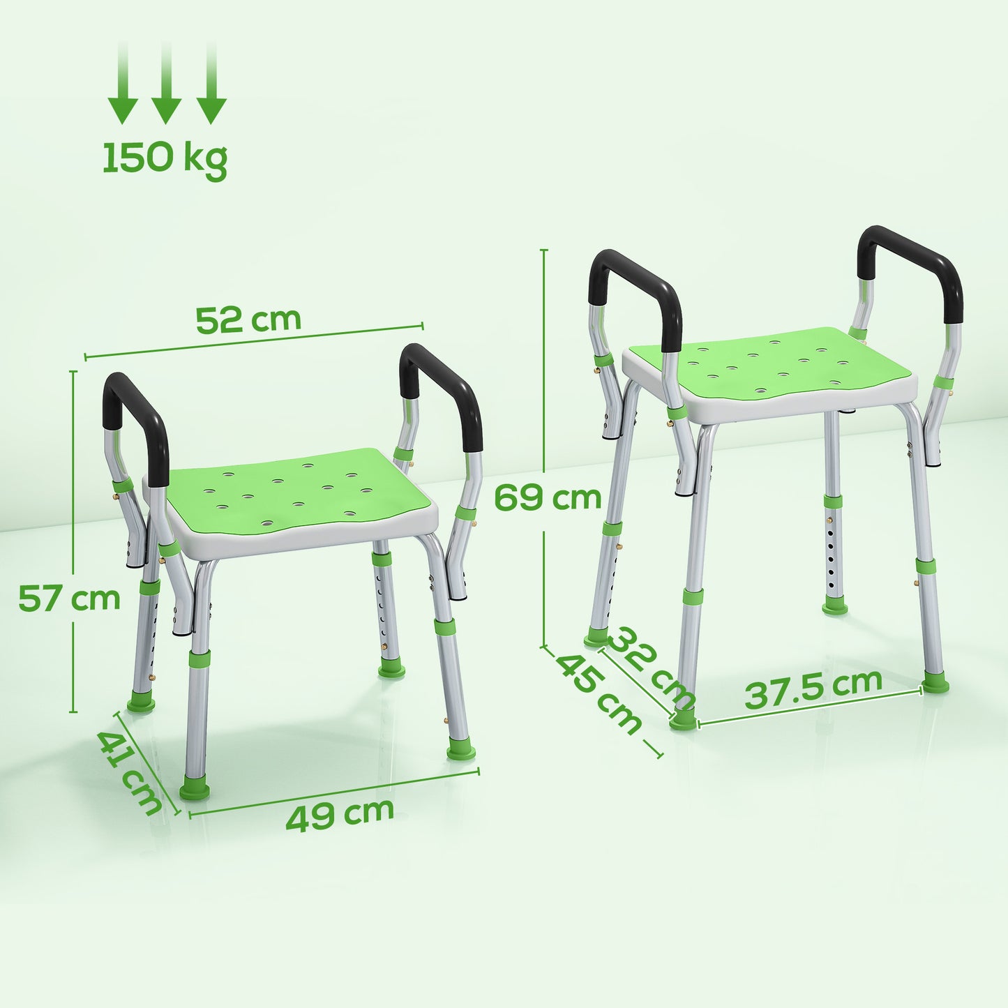 HOMCOM 57-69cm Aluminium Frame Bath Seat