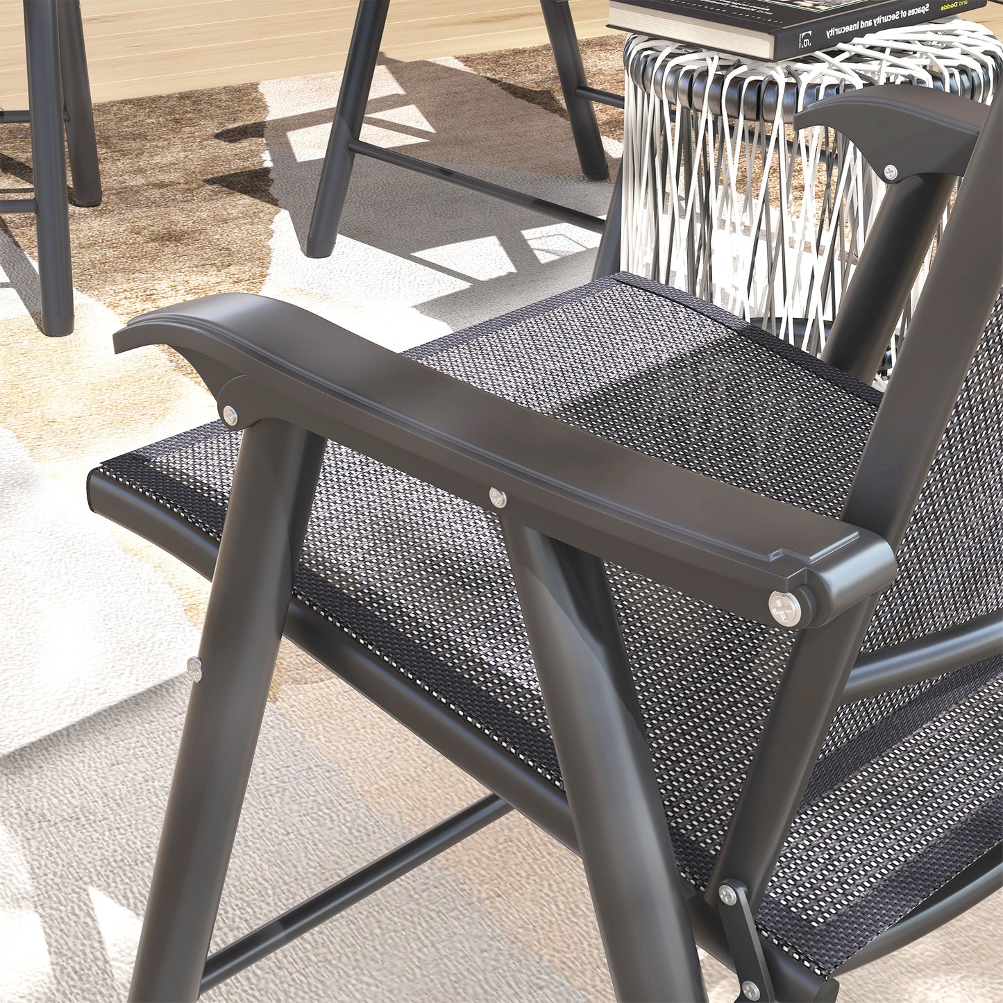 Outsunny Set of Four Folding Garden Chairs - Charcoal Grey