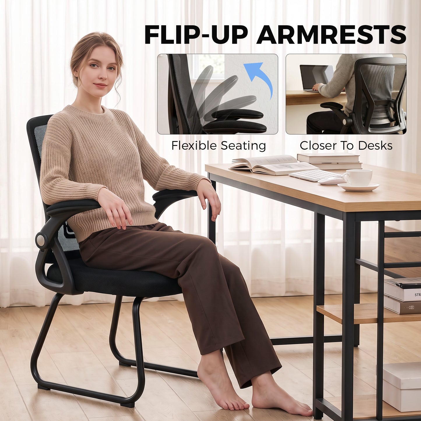 HOMCOM Office Chair, Ergonomic Desk Chair No Wheels with Mesh Backrest and Steel Legs for Home Conference Room, Black