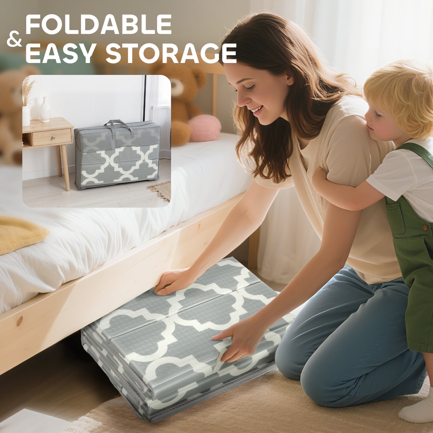 AIYAPLAY Foldable Baby Play Mat, Baby Playpen, Reversible Foam Playmat, Floor Mats for Toddlers, Traffic and Grey Diamond Theme