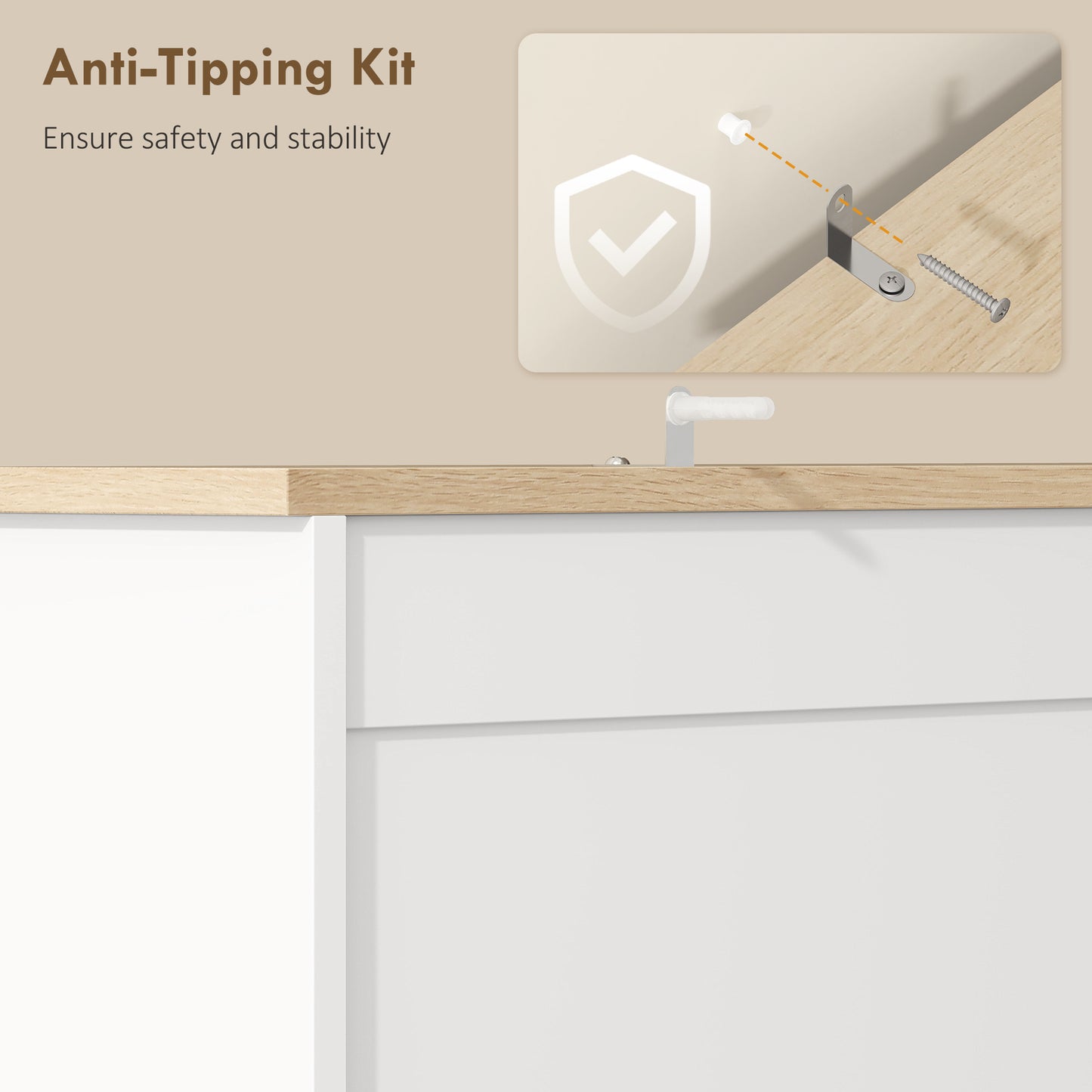 HOMCOM Kitchen Cupboard, Freestanding Kitchen Cabinet with 2 Cabinets, 2 Drawers, Open and Adjustable Shelves, White