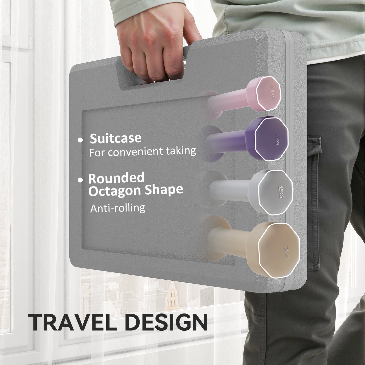 HOMCOM 10KG Dumbbells Set with Carry Case, Hand Weights for Women and Men Home Gym Weight Lifting Training, Pink, Purple, Grey, Brown