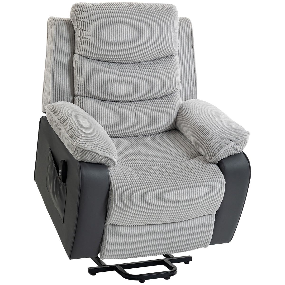 HOMCOM Power Lift Chair for Elderly, Corduroy Recliner with Wide Seat, High Back, USB Port, Side Pockets, Light Grey