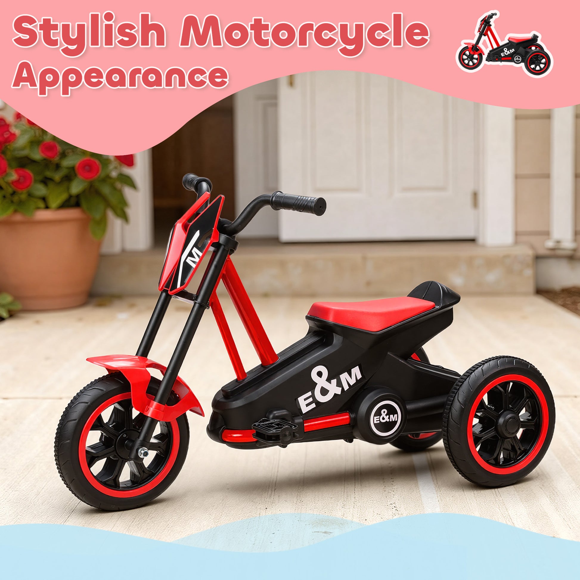 AIYAPLAY Kids Tricycle Baby Trike, Kids Trike with Pedal, 3 Wheel Toddler Balance Bike for Indoor Outdoor Use, Red