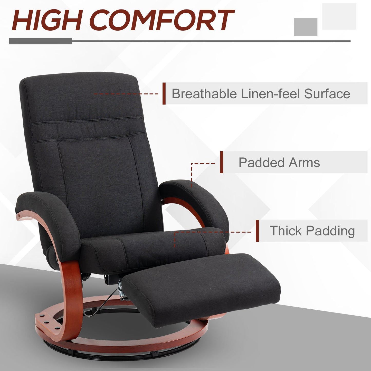 HOMCOM 135Â° Manual Reclining Swivel Chair, with Footrest - Black