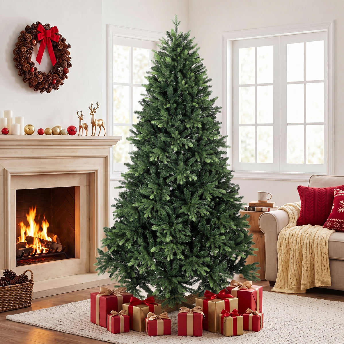 HOMCOM Artificial Christmas Tree, Hinged Xmas Tree with 3834 PE & PVC Branch Tips, 7ft, Green