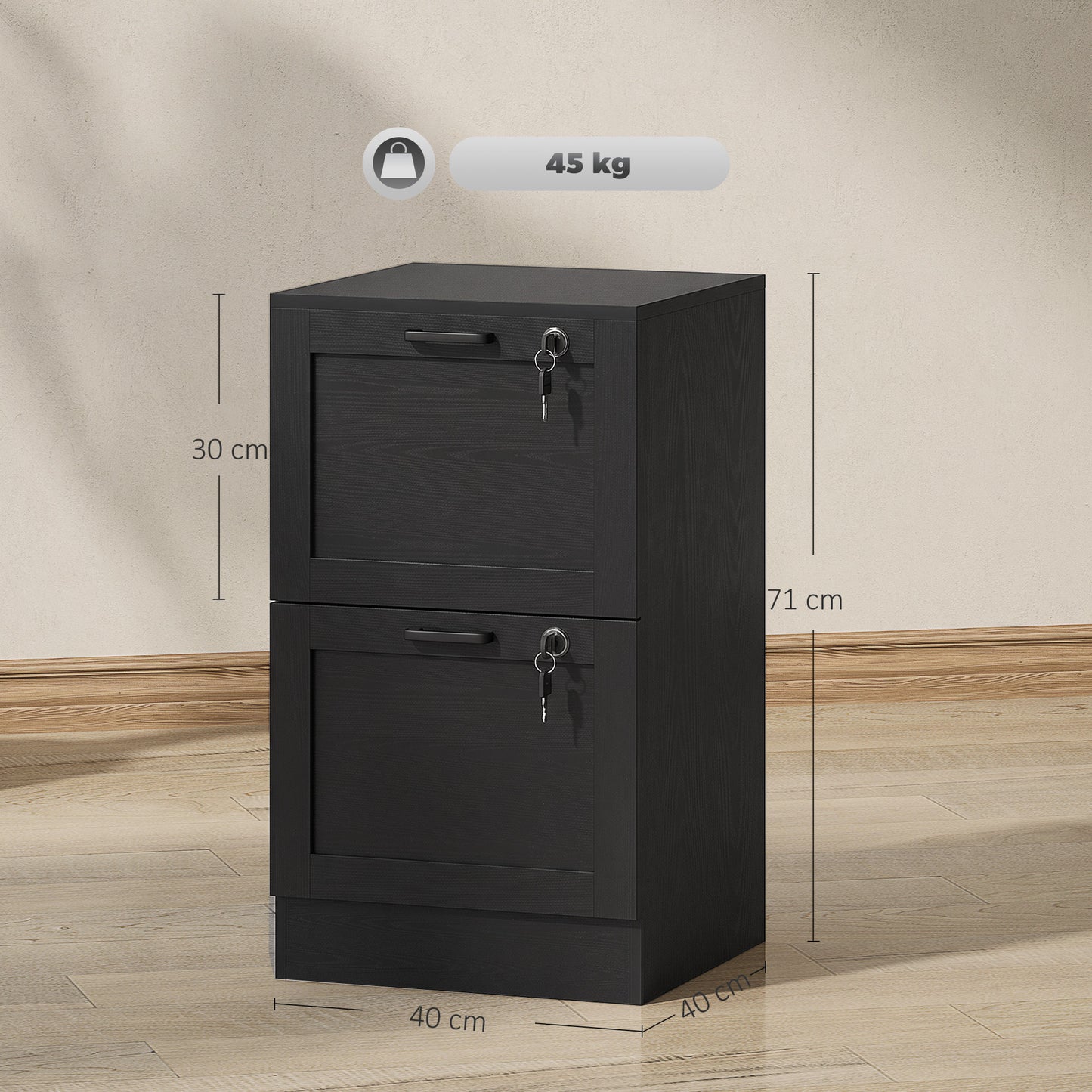 HOMCOM 2-Drawer Filing Cabinet with Lock - Black