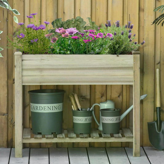 Outsunny Garden Wooden Plantersï¼Œ Raised Garden Bed with Legs and Storage Shelf Elevated Wooden Planter Box