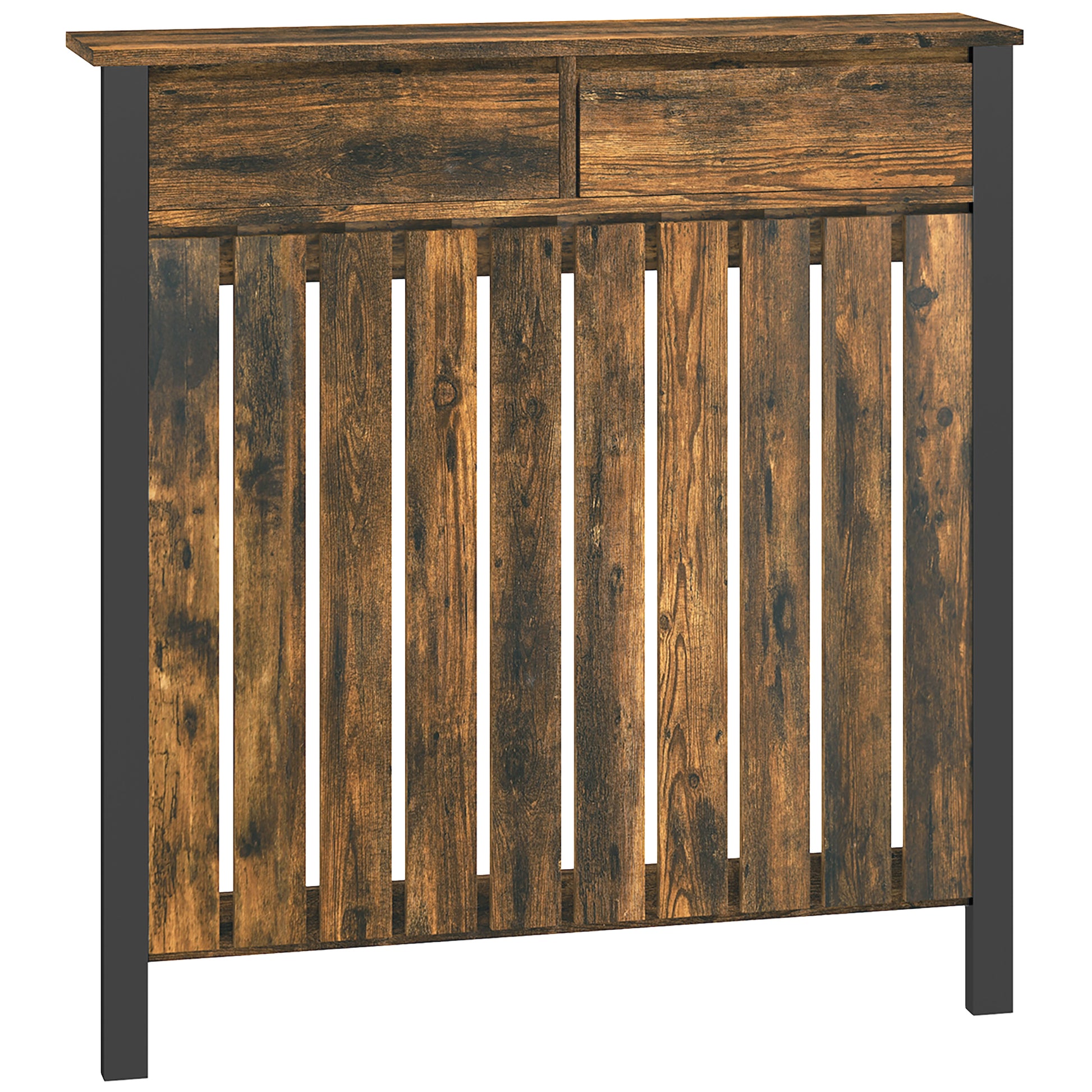 HOMCOM 93 x 88.5cm Rustic-Look Radiator Cover - Brown/Black