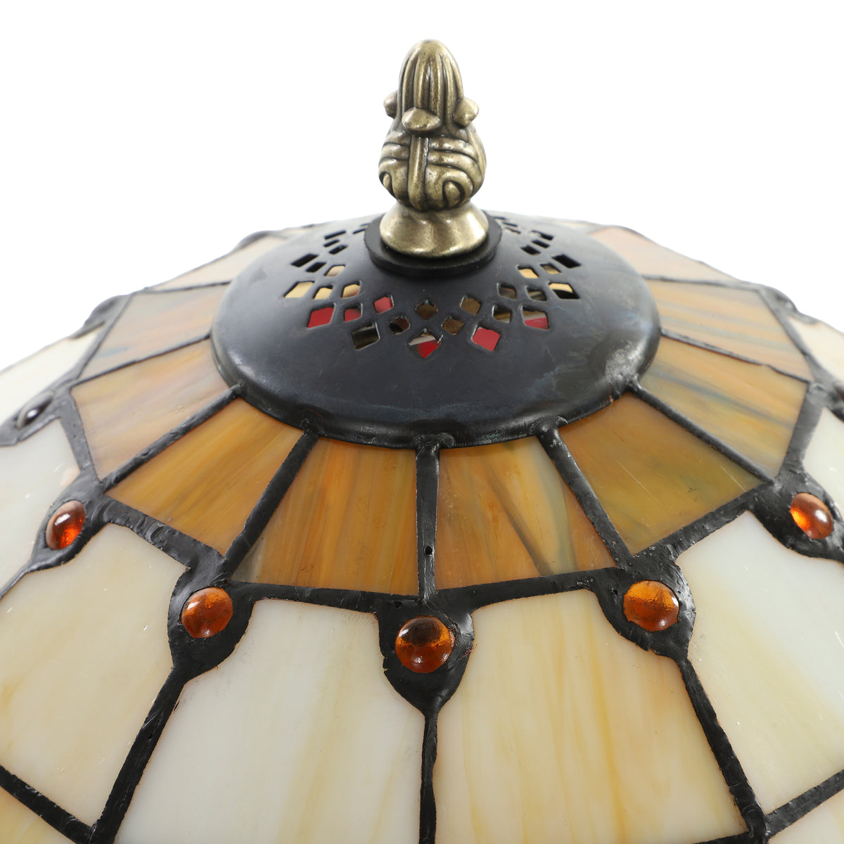 HOMCOM Tiffany Stained Glass Table Lamp, Handcrafted Artisan Lamp, Red, Ã˜25 x 45H cm, Zinc Alloy