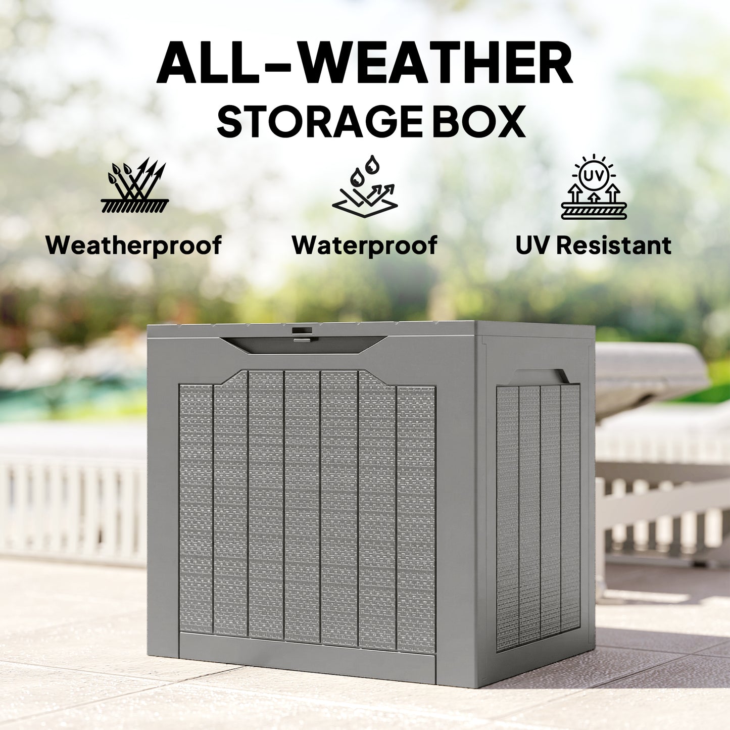 Outsunny 73L Plastic Garden Storage Box, Outdoor Storage Box with Handles, Waterproof Outdoor Storage Container, Khaki