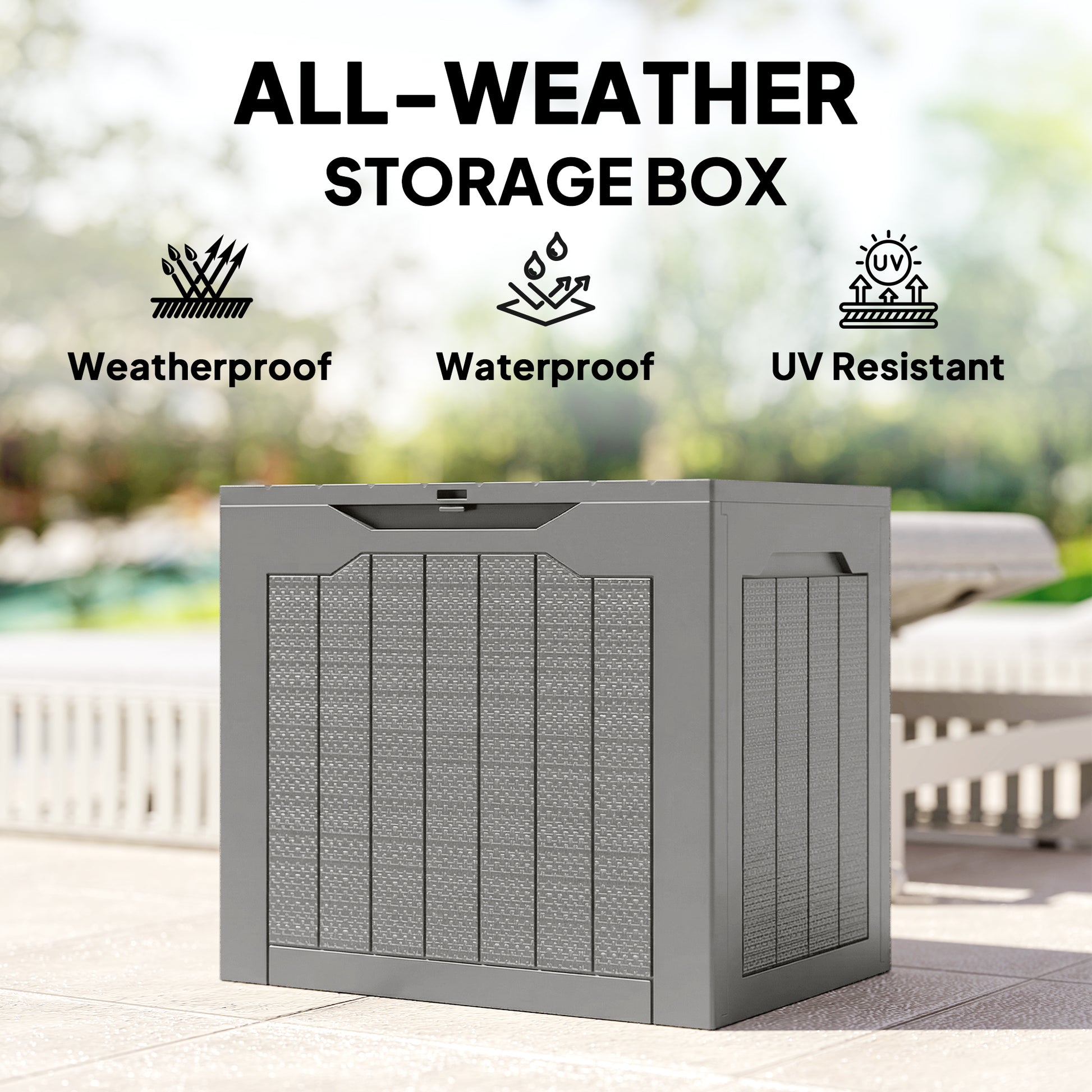 Outsunny 73L Plastic Garden Storage Box, Outdoor Storage Box with Handles, Waterproof Outdoor Storage Container, Khaki
