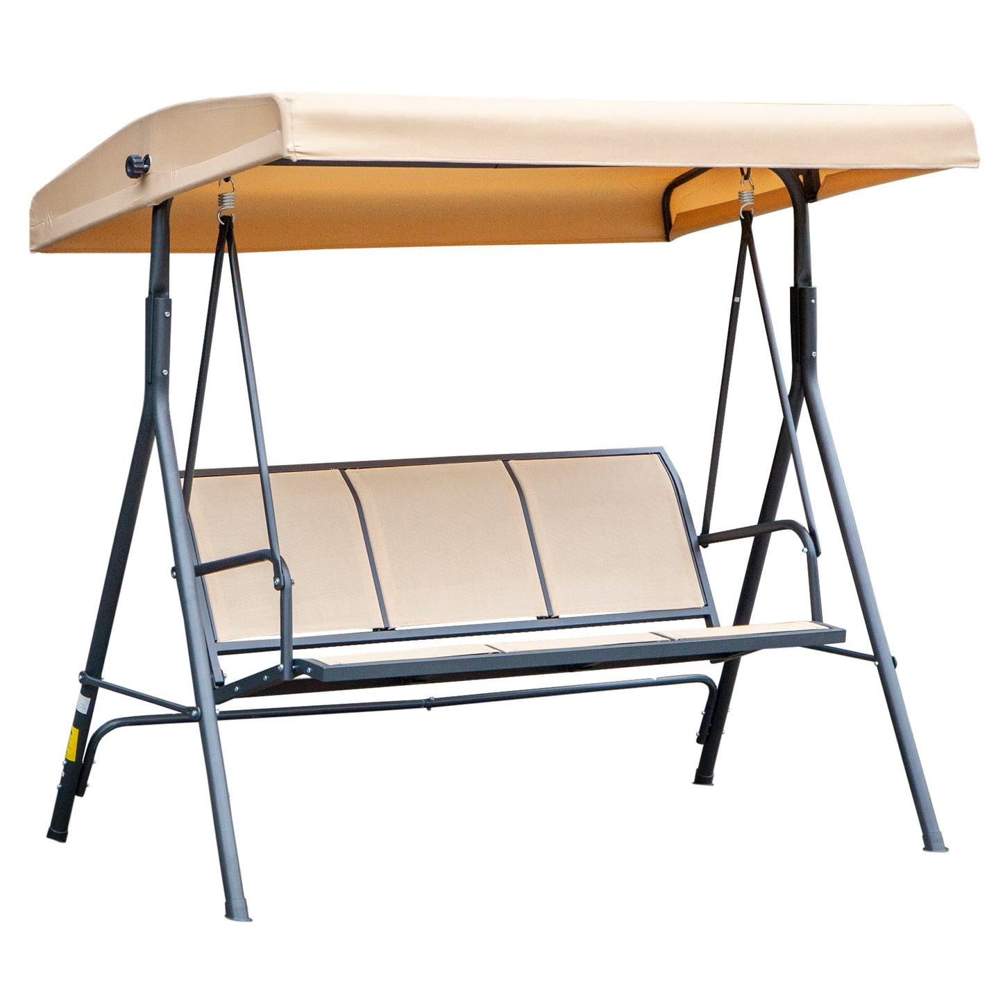 Outsunny 3 Seater Swing Chair, Garden Swing Bench with Adjustable Tilting Canopy, Breathable Mesh Seat and Heavy Duty Steel Frame for Patio, Yard, Beige