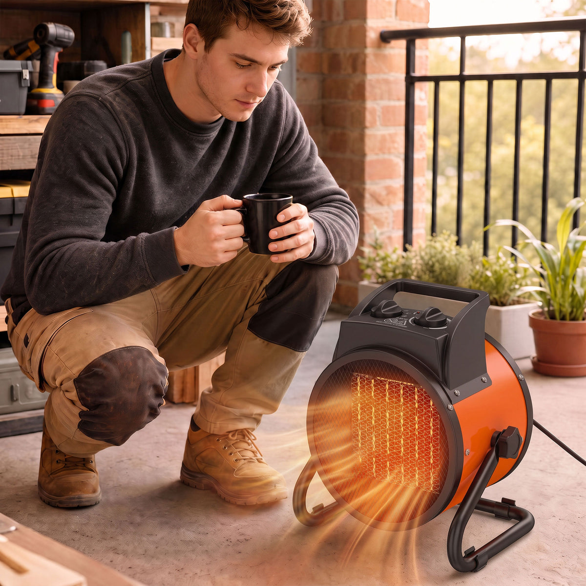 Outsunny Industrial Fan Heater 2800W with Tilting, Electric Ceramic Space Heater with Adjustable Thermostat, Handle