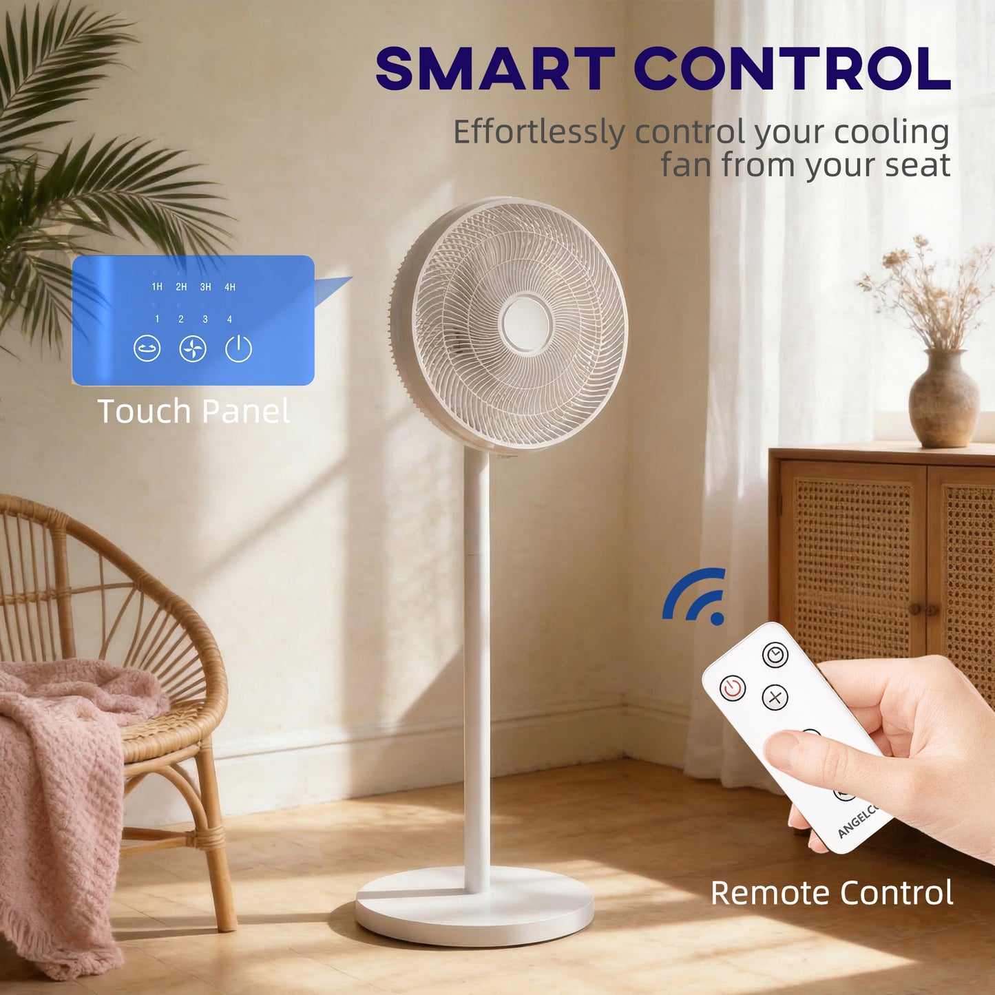 HOMCOM 40 cm Standing Fan, Cooling Floor Fan with 80Â° Oscillating, Adjustable Tilt and Height, 4 Speed, Remote Control, White