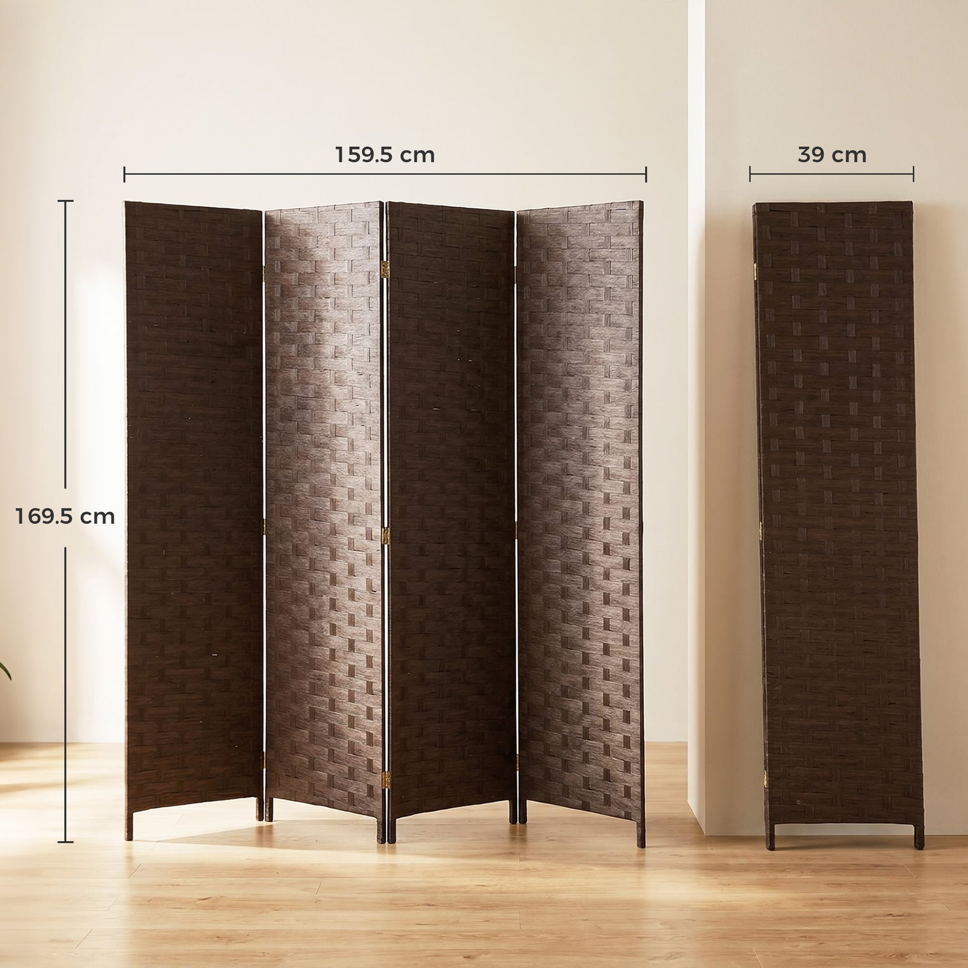 HOMCOM Wave Fibre Freestanding Folding Privacy Screen Panels, Room Divider, Dark Brown