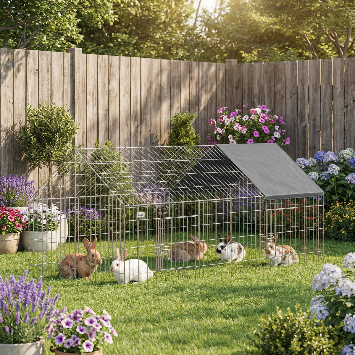 PawHut Rabbit Run with Protective Cover for  Small Animals, Chickens, Guinea Pigs, Tortoises, 180 x 75 x 75 cm, Black