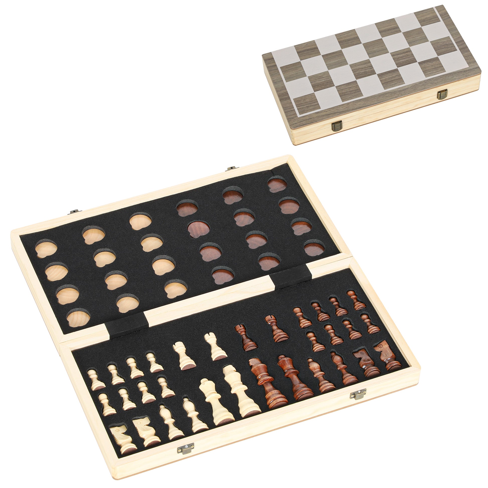 SPORTNOW 15 Inch Chess Set, Foldable Chess and Draughts Set, Brown Default Title