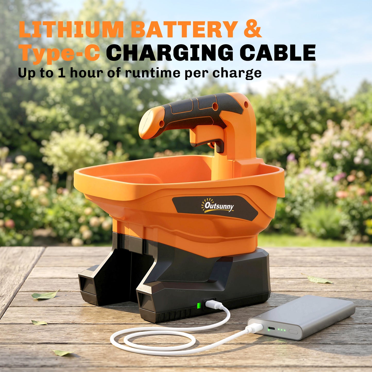 Outsunny Cordless Spreader, 3.3L Handheld Seed Spreader with Adjustable Scatter Width, Adjustable Flow, USB Charging Cable