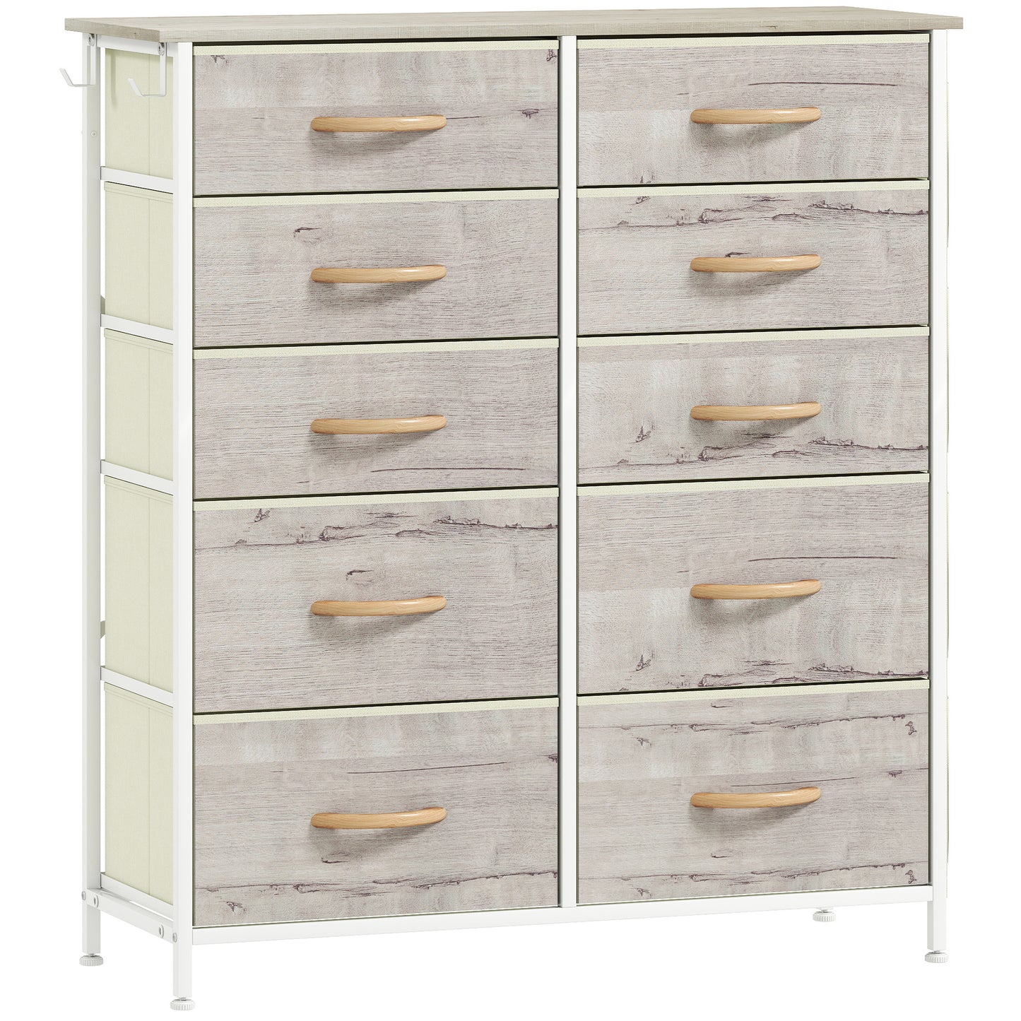 HOMCOM Chest of Ten Fabric Drawers - Natural Wood Finish Default Title