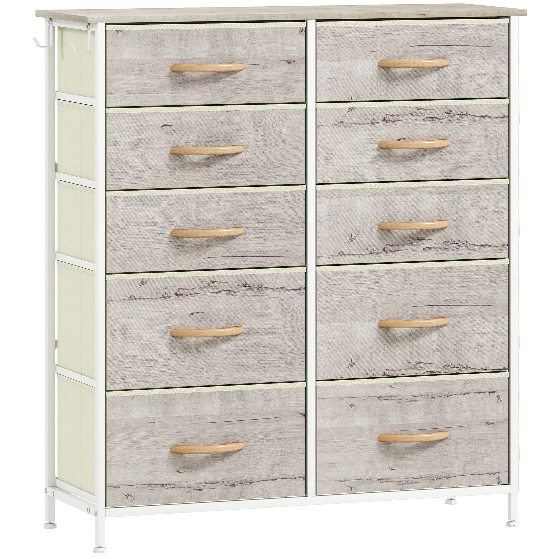 HOMCOM Chest of Ten Fabric Drawers - Natural Wood Finish Default Title