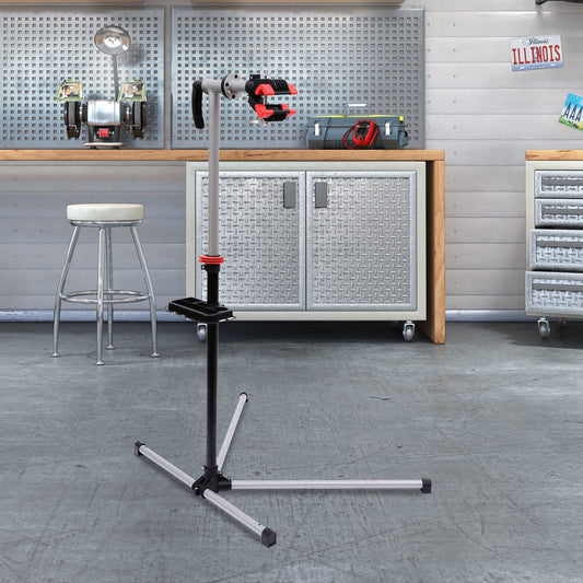 HOMCOM Bike Repair Stand Workstation, Bicycle Maintenance Workstand, Height Adjustable, with Tool Tray & 360Â° Rotating Adjustable Clamp for Home Mechanic Workshop