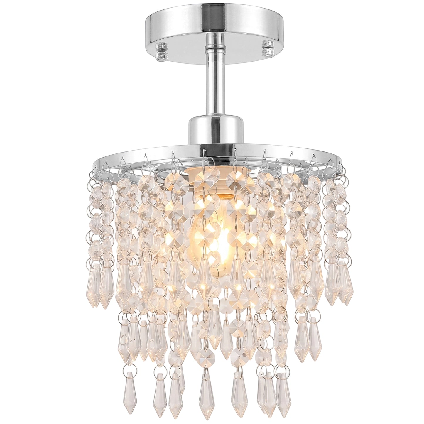 HOMCOM Crystal Ceiling Light with 57 Crystal Strands, Ceiling Light with Mounting Plate for Hallway, Silver Tone