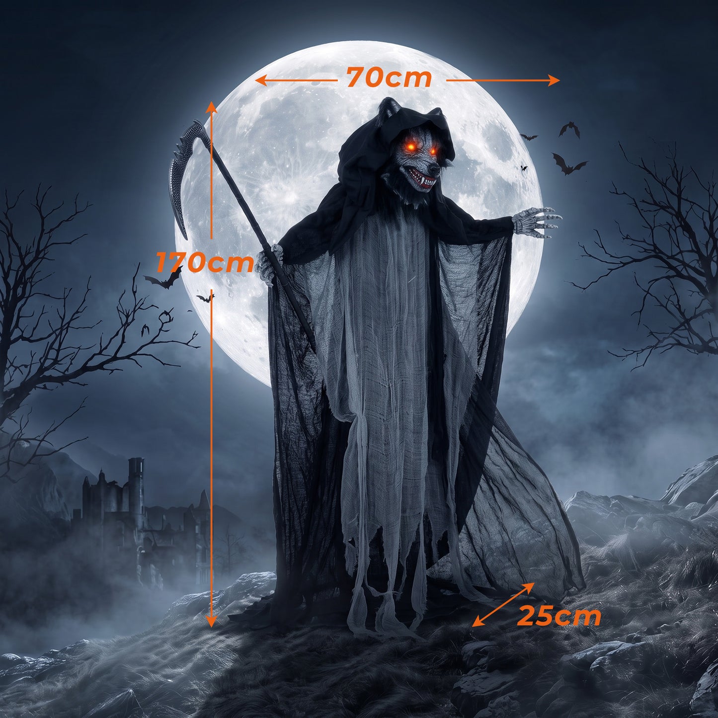 HOMCOM Halloween Standing Werewolf Animated Decoration with Light-Up Eyes, Sound and Touch Activated