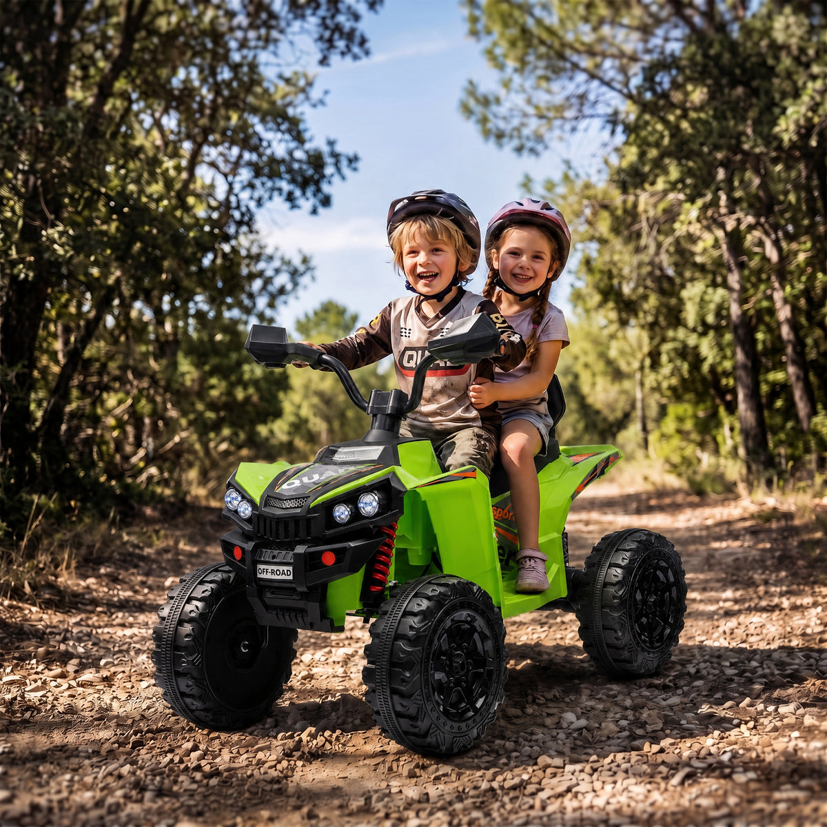 AIYAPLAY 24V 2 Seater Electric Quad Bike for Kids, Ride On Car ATV Toy w/ Forward Backward, for Boys Girls 3-8 Years, Green