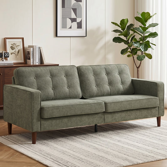 HOMCOM 3 Seater Sofa Button Tufted Upholstered Velvet Couch with Wood Legs for Living Room, Green