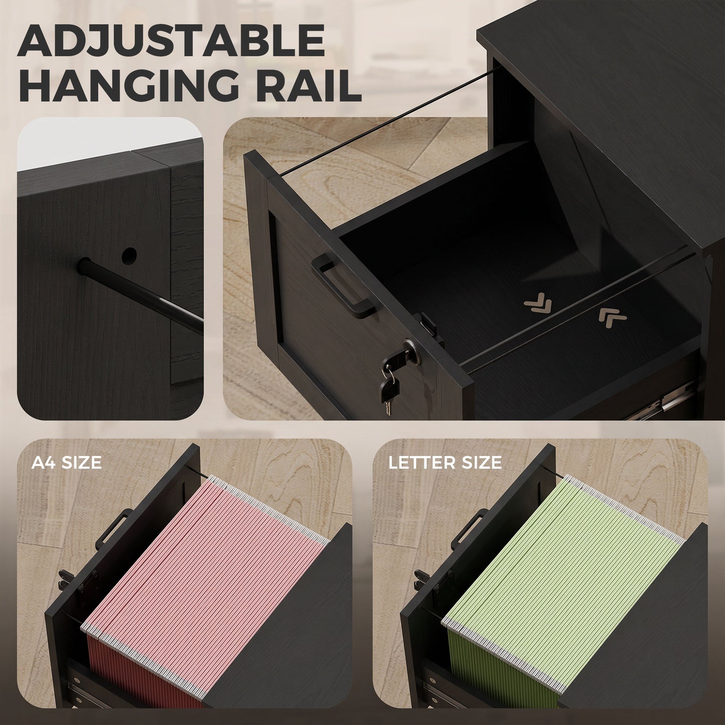 HOMCOM 2-Drawer Filing Cabinet with Lock - Black