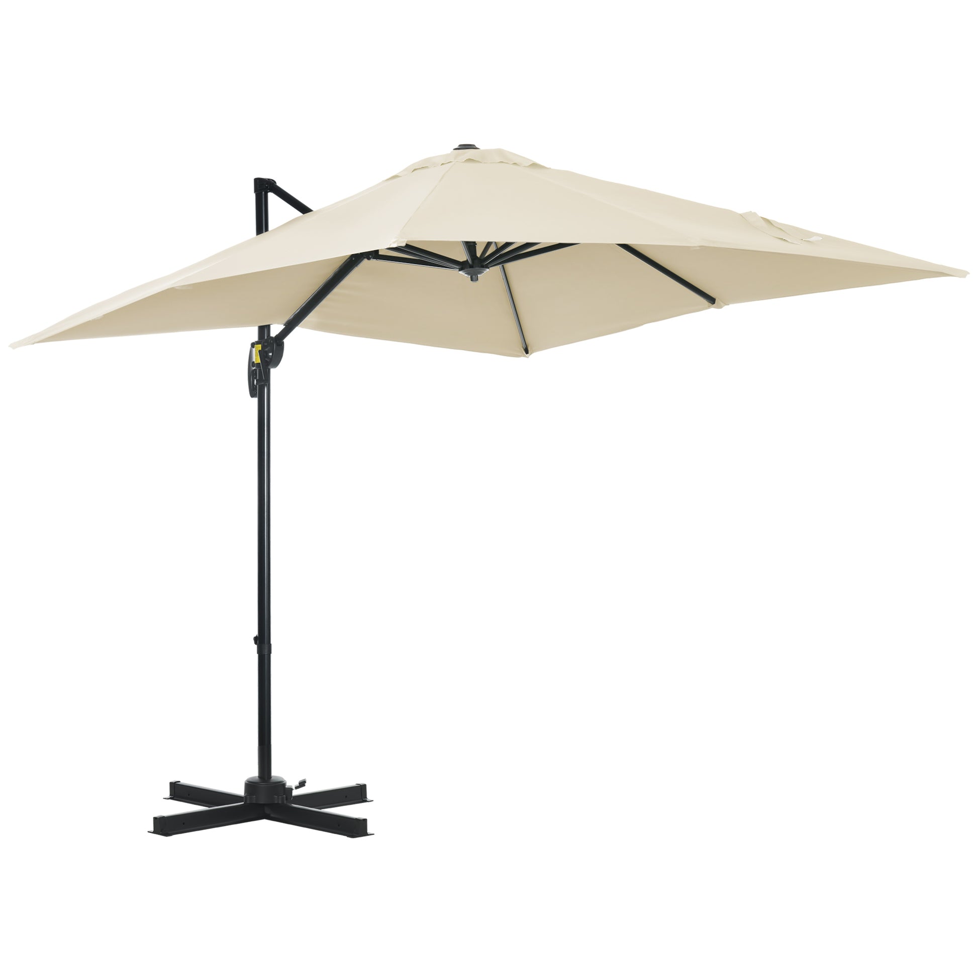 Outsunny 2.5 x 2.5m Patio Offset Parasol Umbrella Cantilever Hanging Aluminium Sun Shade Canopy Shelter 360Â° Rotation with Crank Handle and Cross Base, Cream White