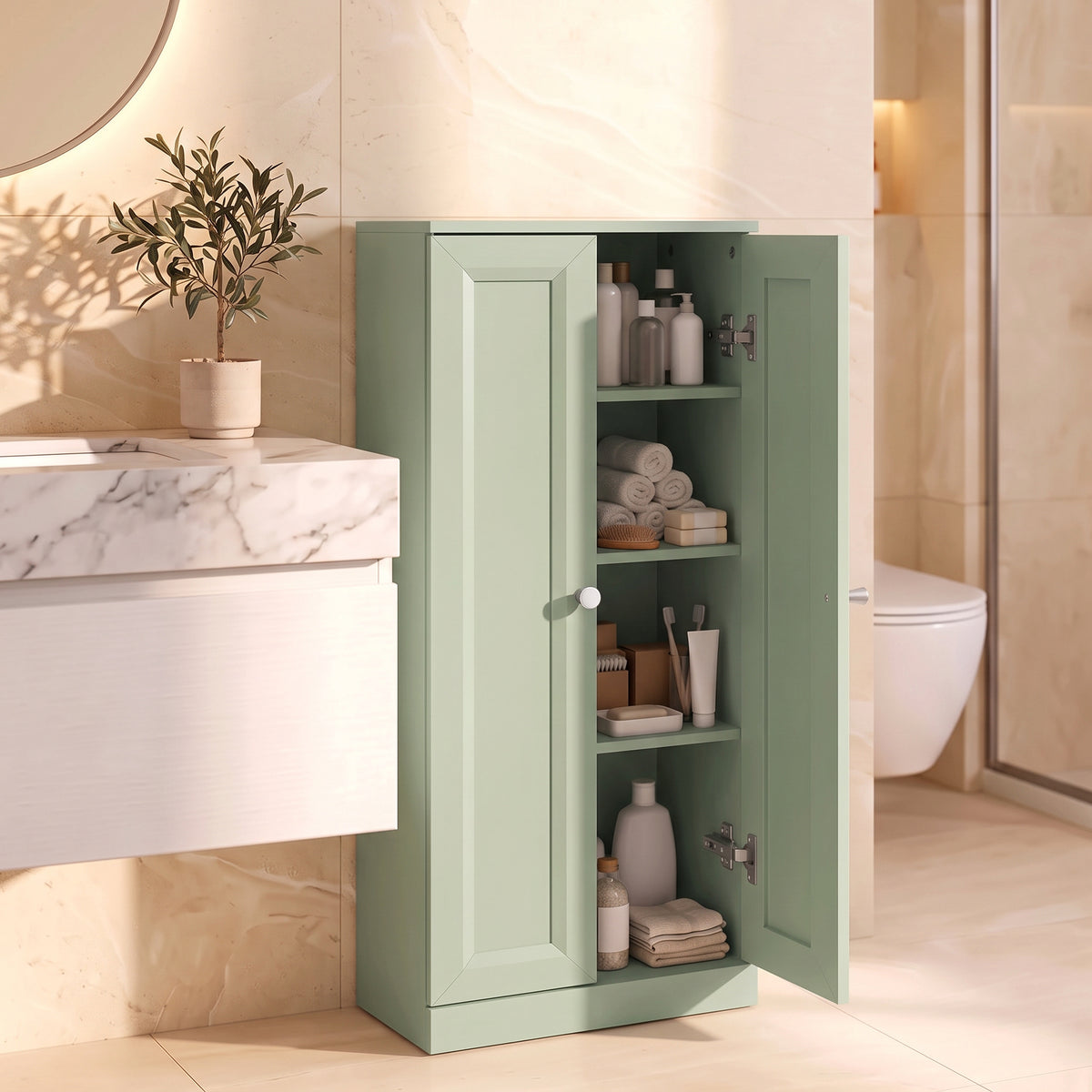 HOMCOM Narrow Bathroom Cabinet, Slim Storage Cabinet with 2 Doors & 4 Tiers, Freestanding Narrow Cupboard