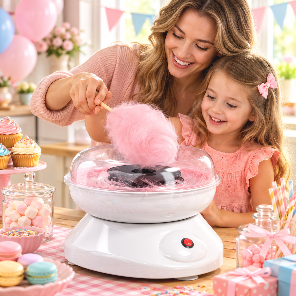 HOMCOM Candy Floss Maker, Quick Making Electric Cotton Floss Machine with 10 Bamboo Sticks, White