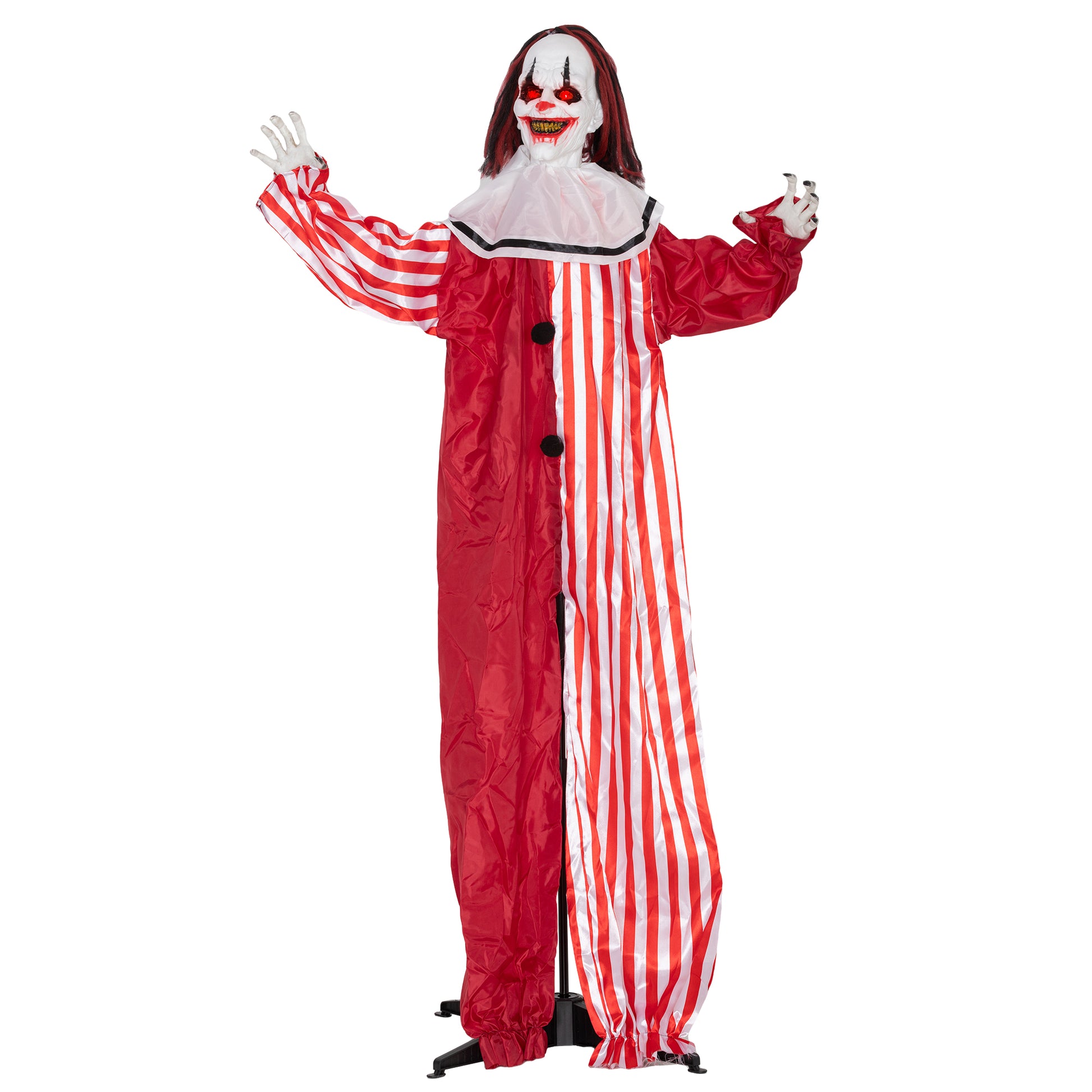 Outsunny 165 cm Life Size Halloween Animated Clown with Red Light Up Eyes, Sound Activated Moving Body, Scary Clown Halloween Decorations, Battery Operated, Indoor Party Props Default Title